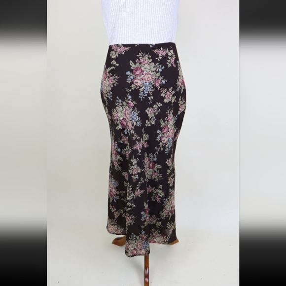 90s Vintage Ralph Lauren Brown Floral Chiffon Autumnal Skirt - Picture 6 of 8